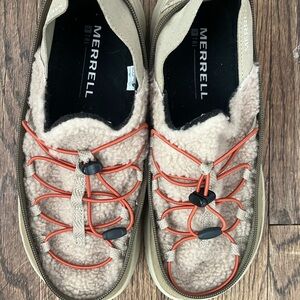 Merrell Tan and Orange Fleece Slip-Ons